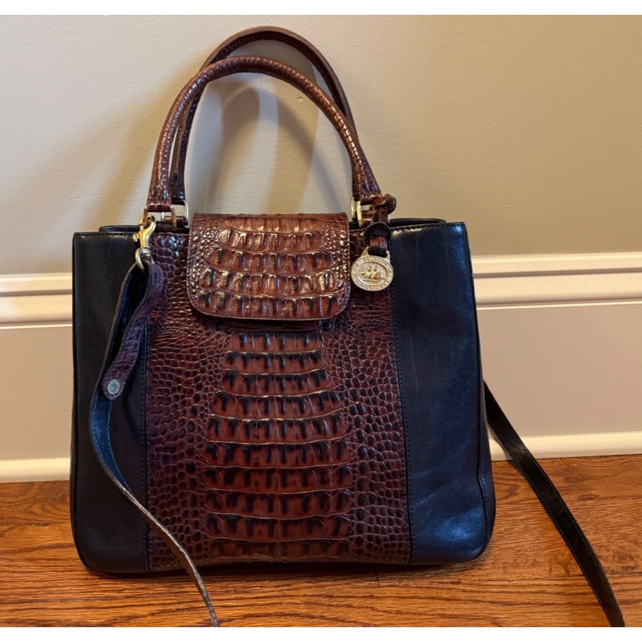 Vintage Brahmin Cecilia Black Tuscan Moc Croc Satchel Shoulder Purse 4471bk